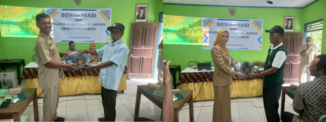 Sosialisasi Restorative Justice dan Penyerahan Seragam Linmas Desa Bandungrejo