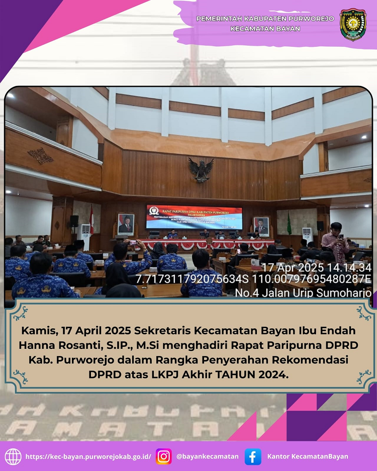 Kecamatan Bayan Hadiri Rapat Paripurna DPRD Kabupaten Purworejo