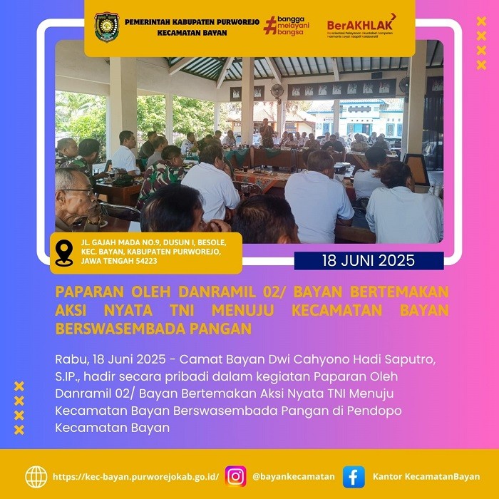 Paparan Oleh Danramil 02/ Bayan Bertemakan Aksi Nyata TNI Menuju Kecamatan Bayan Berswasembada Pangan