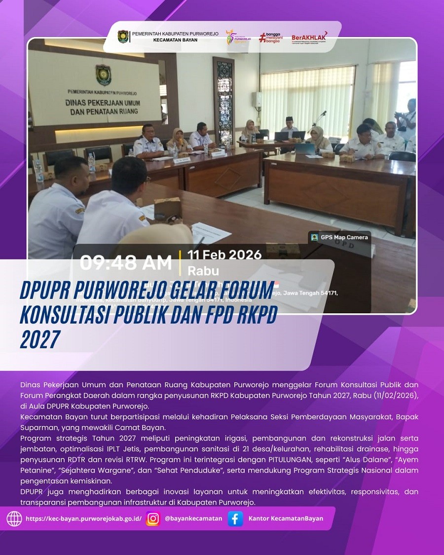 DPUPR PURWOREJO GELAR FORUM KONSULTASI PUBLIK DAN FPD RKPD 2027