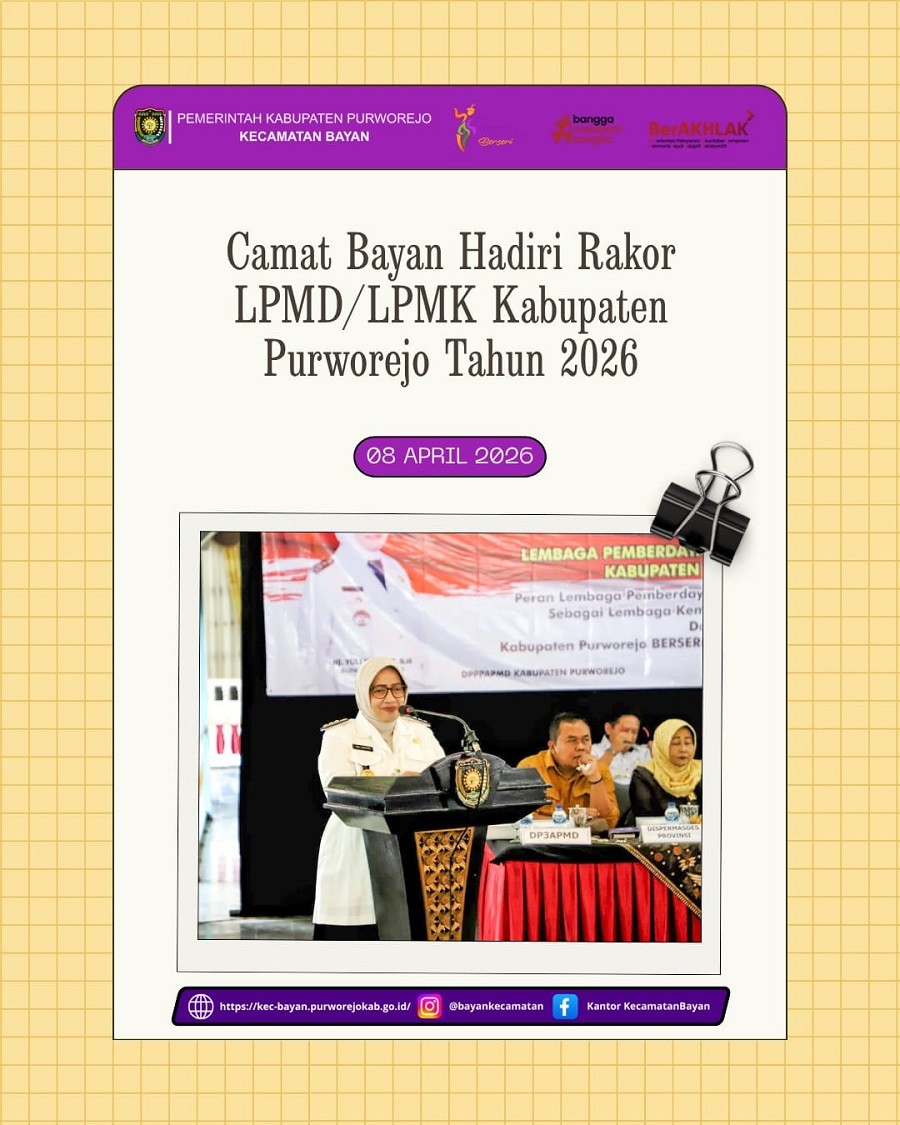 Camat Bayan Hadiri Rakor LPMD/LPMK Kabupaten Purworejo Tahun 2026