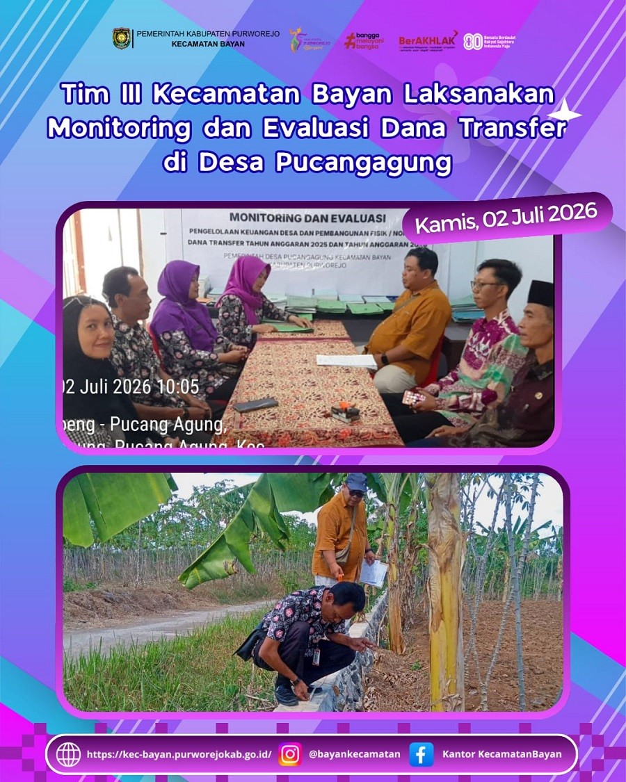 Tim III Kecamatan Bayan Laksanakan Monitoring dan Evaluasi Dana Transfer di Desa Pucangagung