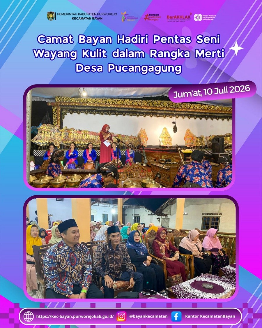 Camat Bayan Hadiri Pentas Seni Wayang Kulit dalam Rangka Merti Desa Pucangagung