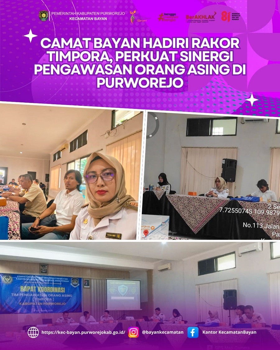 CAMAT BAYAN HADIRI RAKOR TIMPORA, PERKUAT SINERGI PENGAWASAN ORANG ASING DI PURWOREJO
