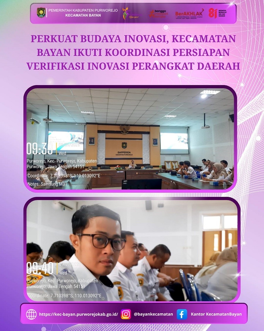 PERKUAT BUDAYA INOVASI, KECAMATAN BAYAN IKUTI KOORDINASI PERSIAPAN VERIFIKASI INOVASI PERANGKAT DAERAH