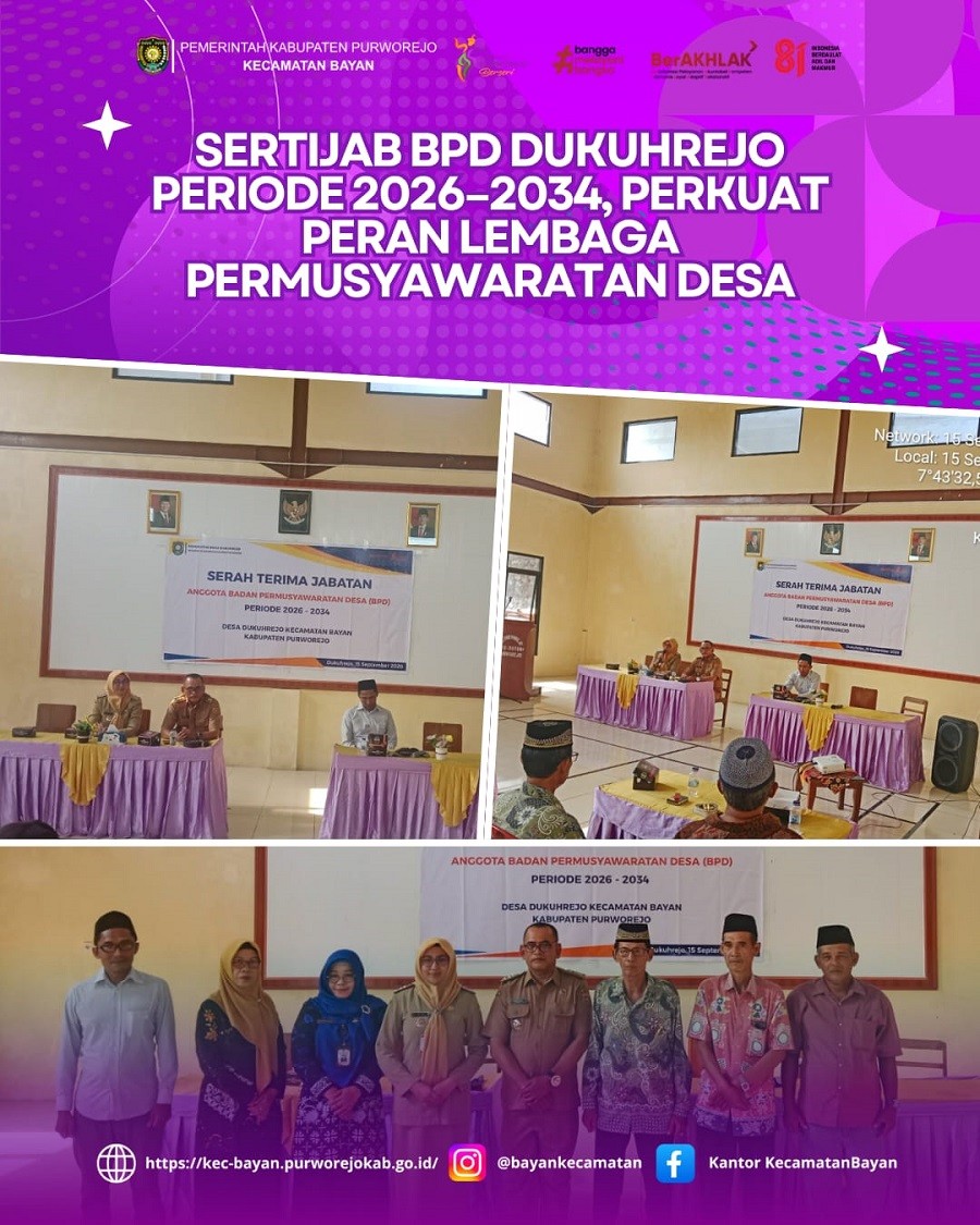 SERTIJAB BPD DUKUHREJO PERIODE 2026–2034, PERKUAT PERAN LEMBAGA PERMUSYAWARATAN DESA
