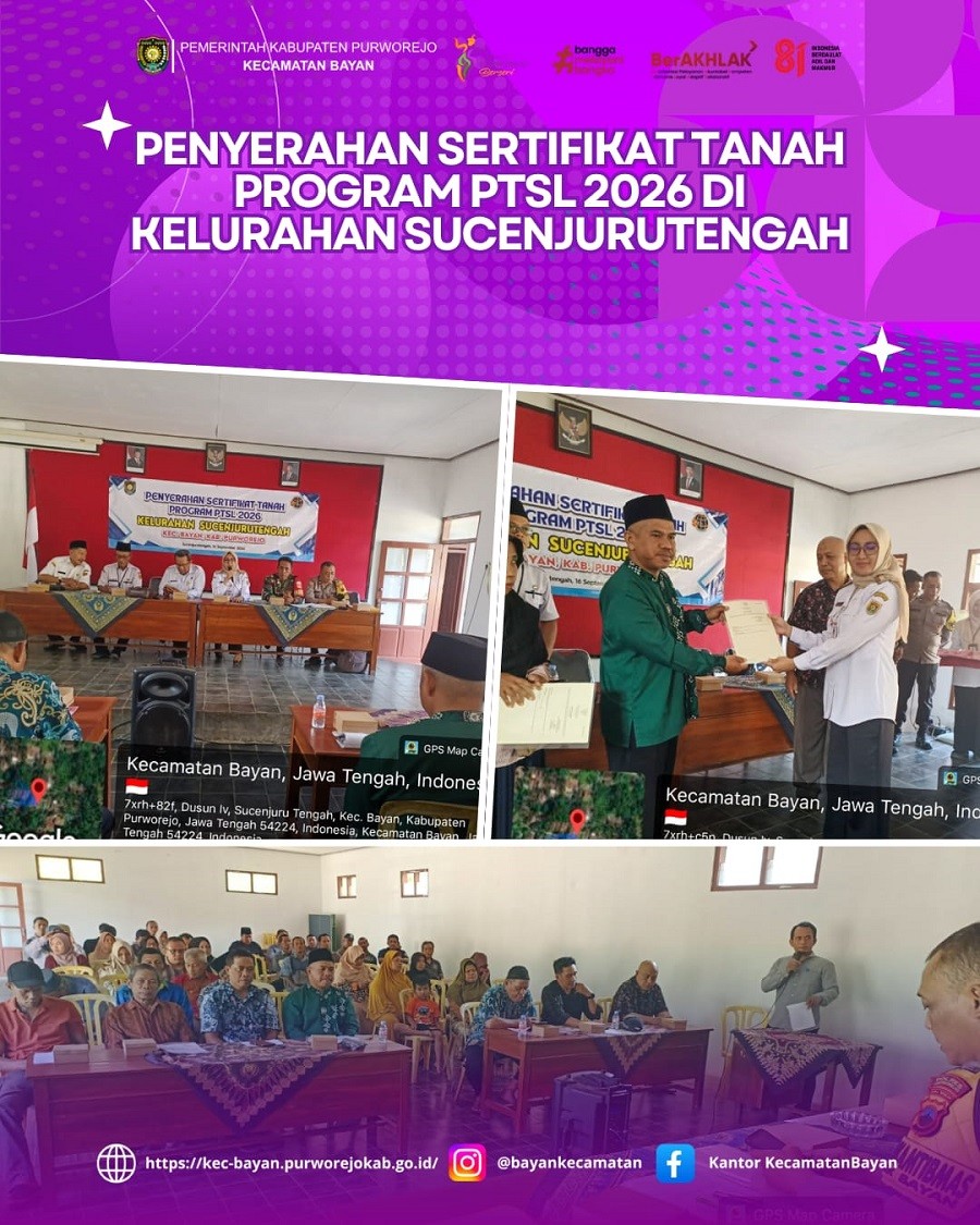 PENYERAHAN SERTIFIKAT TANAH PROGRAM PTSL 2026 DI KELURAHAN SUCENJURUTENGAH