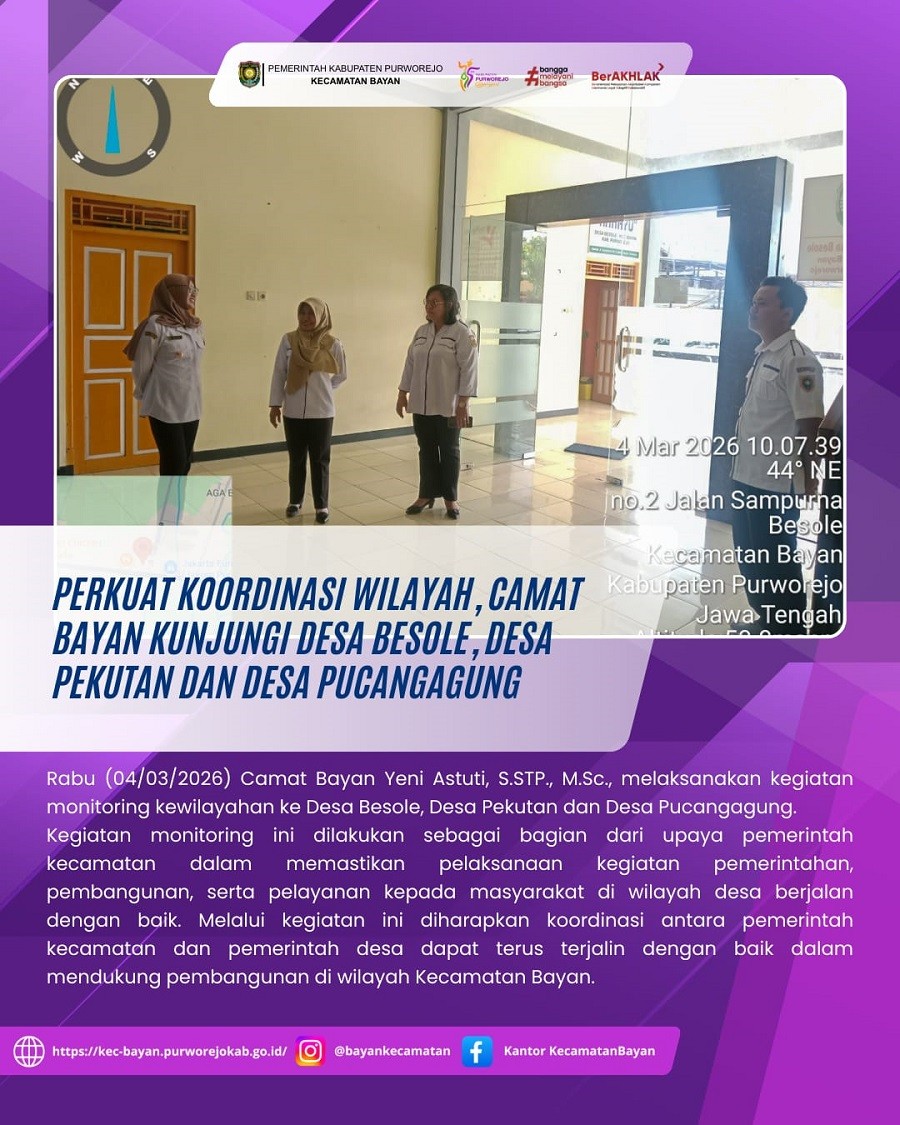 Perkuat Koordinasi Wilayah, Camat Bayan Kunjungi Desa Besole, Desa Pekutan dan Desa Pucangagung