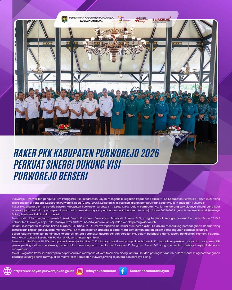 Raker PKK Kabupaten Purworejo 2026 Perkuat Sinergi Dukung Visi Purworejo Berseri