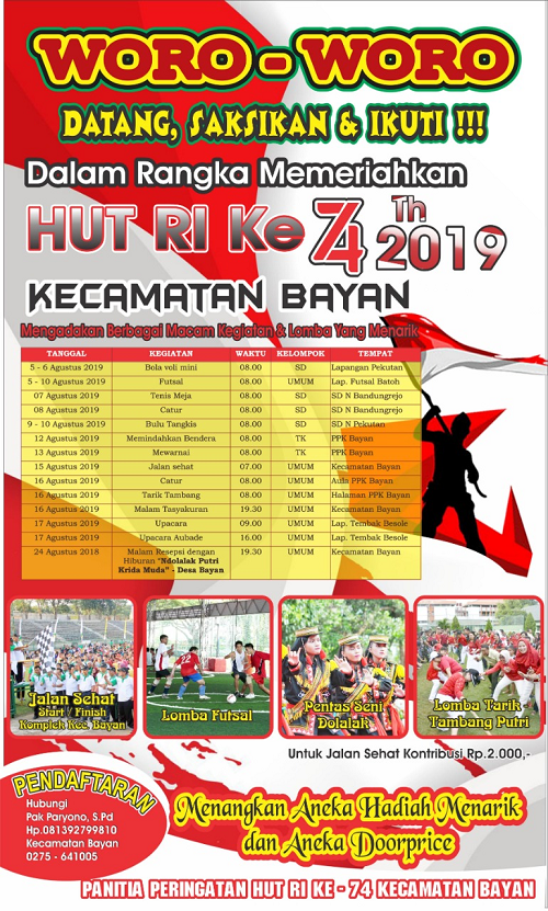 Rangkaian Kegiatan Peringatan HUT ke-74 Kemeerdekaan RI Tahun 2019